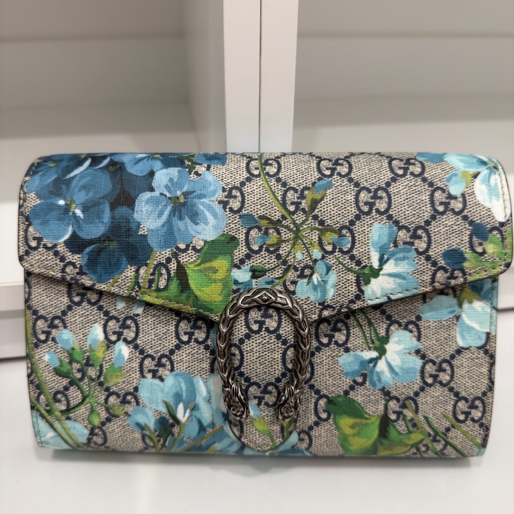 Gucci Blue and Green Floral Clutch